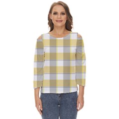 Grey Yellow Plaids Cut Out Wide Sleeve Top