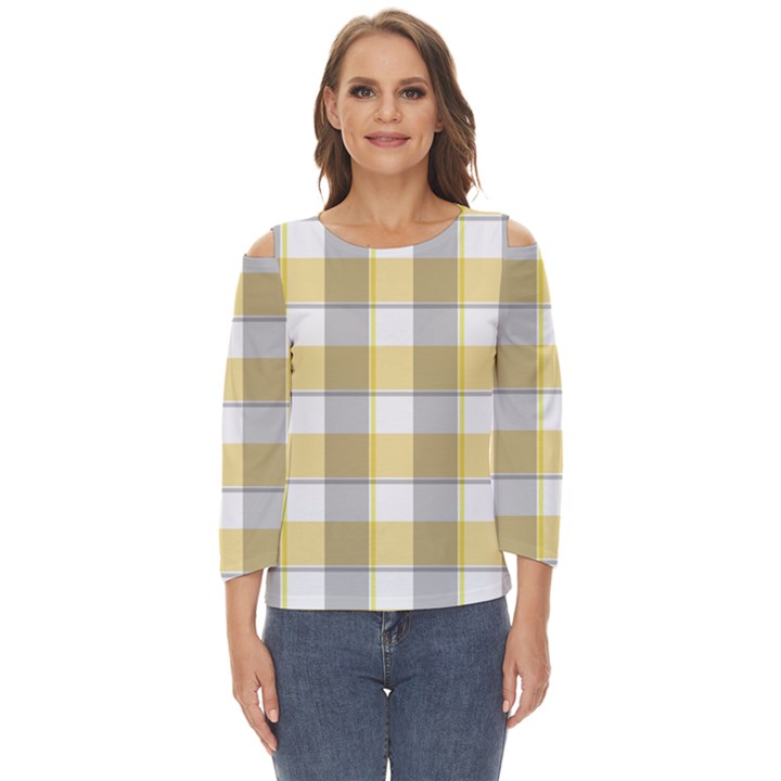 Grey yellow plaids Cut Out Wide Sleeve Top