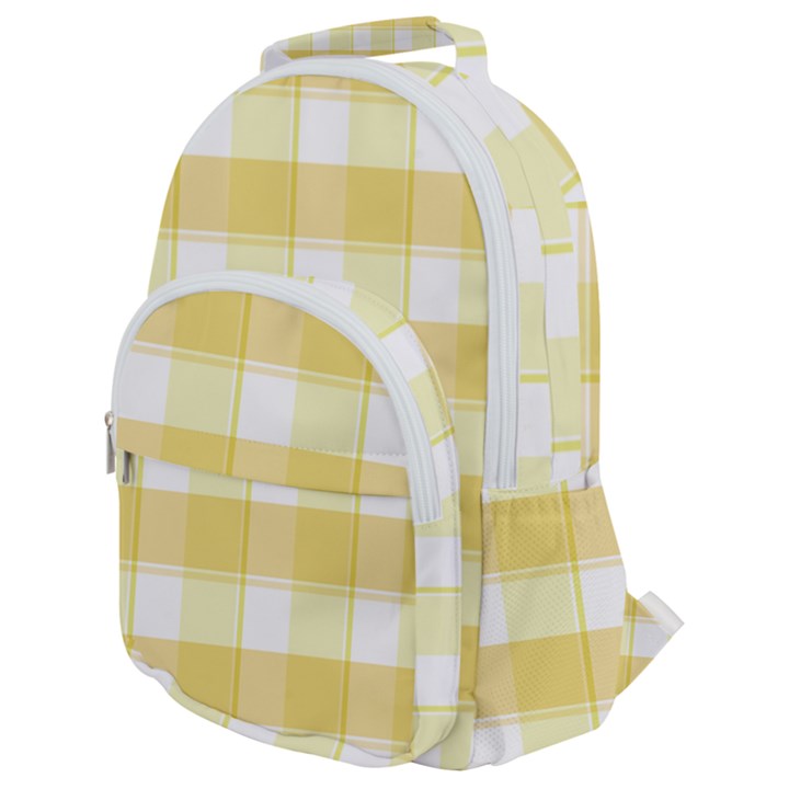 White and yellow plaids Rounded Multi Pocket Backpack