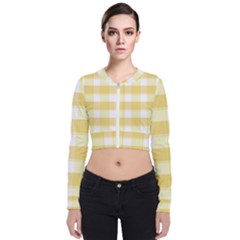 White And Yellow Plaids Long Sleeve Zip Up Bomber Jacket