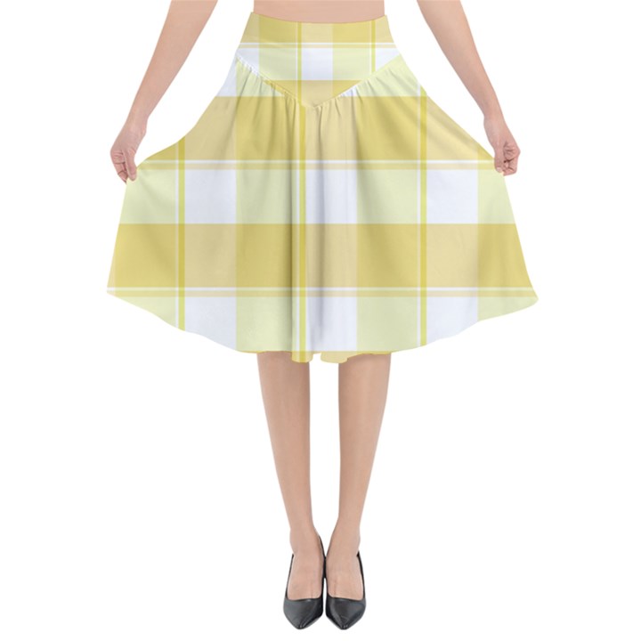 White and yellow plaids Flared Midi Skirt