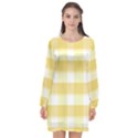 White and yellow plaids Long Sleeve Chiffon Shift Dress  View1