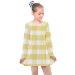 White And Yellow Plaids Kids  Long Sleeve Dress by ConteMonfrey