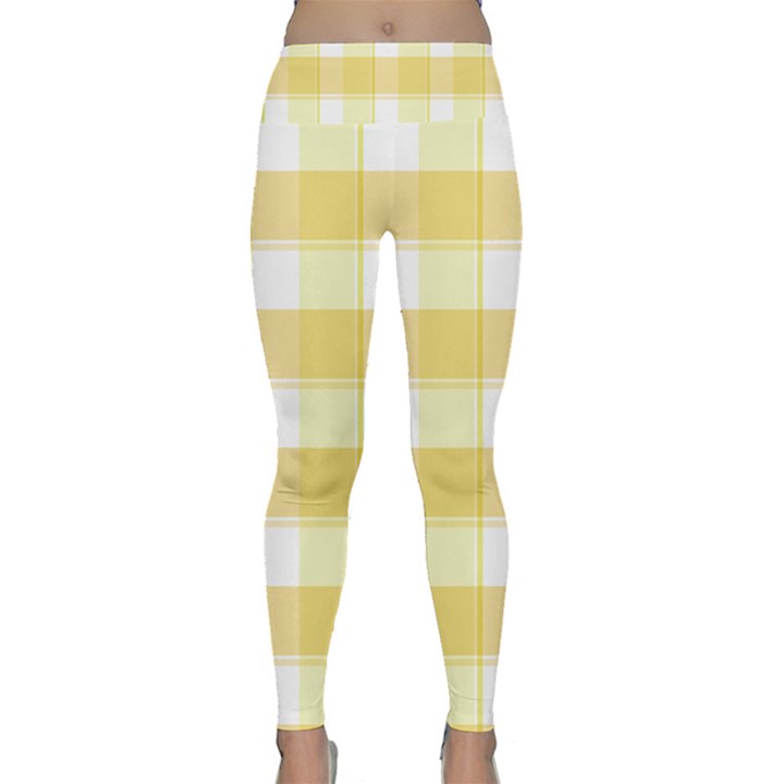 White and yellow plaids Lightweight Velour Classic Yoga Leggings