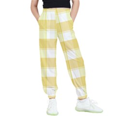 White And Yellow Plaids Kids  Elastic Waist Pants