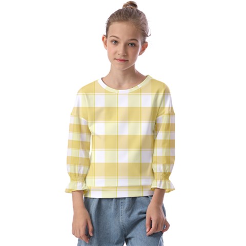 White And Yellow Plaids Kids  Cuff Sleeve Top by ConteMonfrey