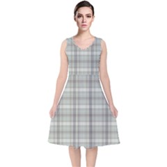 Winter Gray Plaids V-neck Midi Sleeveless Dress  by ConteMonfrey