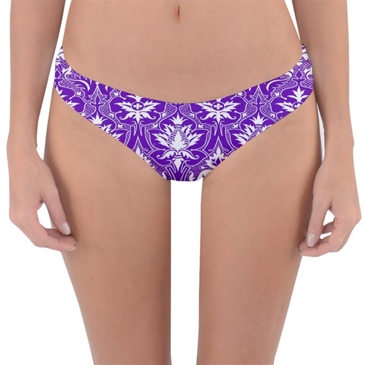 Purple Lace Decorative Ornament - Pattern 14th And 15th Century - Italy Vintage  Reversible Hipster Bikini Bottoms