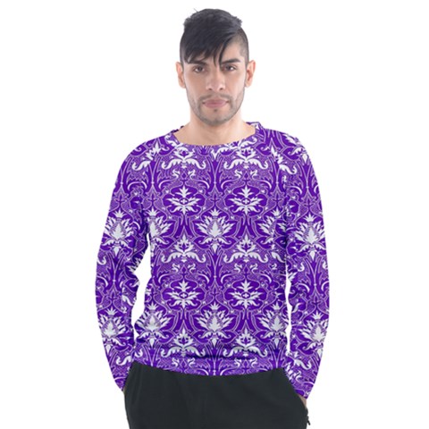 Purple Lace Decorative Ornament - Pattern 14th And 15th Century - Italy Vintage  Men s Long Sleeve Raglan Tee by ConteMonfrey