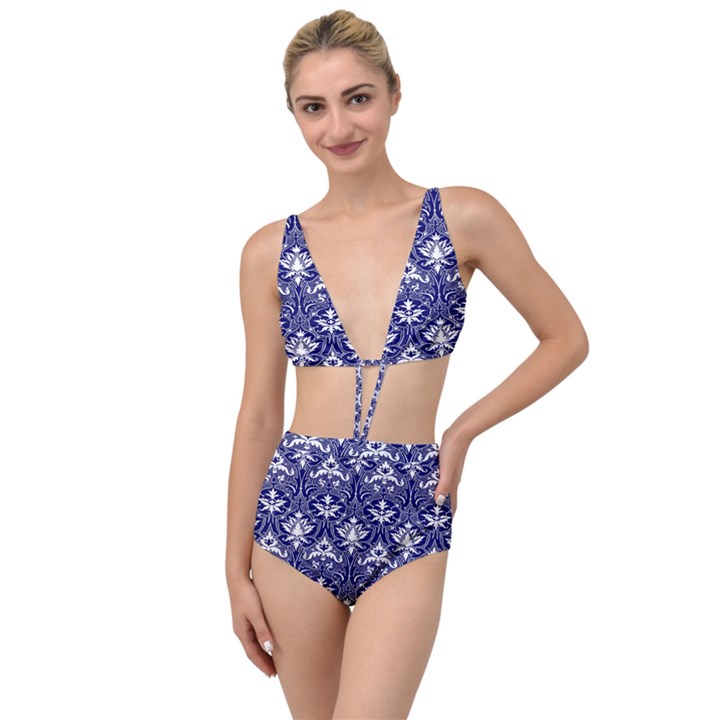 Blue Lace Decorative Ornament - Pattern 14th And 15th Century - Italy Vintage  Tied Up Two Piece Swimsuit