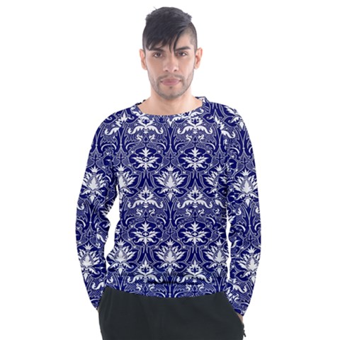 Blue Lace Decorative Ornament - Pattern 14th And 15th Century - Italy Vintage  Men s Long Sleeve Raglan Tee by ConteMonfrey