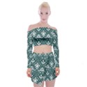 Green  Lace Decorative Ornament - Pattern 14th And 15th Century - Italy Vintage  Off Shoulder Top with Mini Skirt Set View1