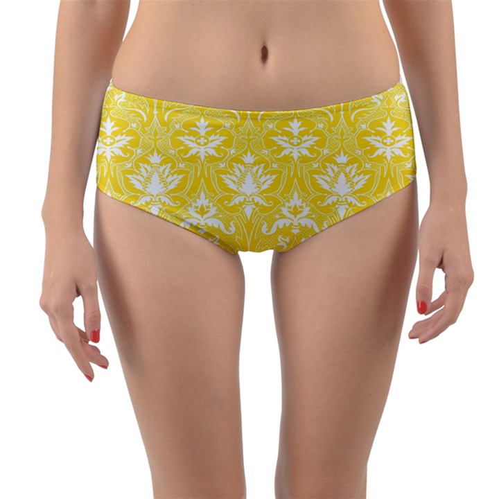 Yellow Lace Decorative Ornament - Pattern 14th And 15th Century - Italy Vintage  Reversible Mid-Waist Bikini Bottoms