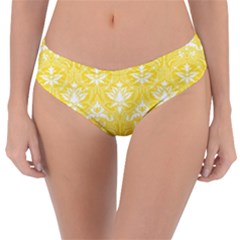 Yellow Lace Decorative Ornament - Pattern 14th And 15th Century - Italy Vintage  Reversible Classic Bikini Bottoms by ConteMonfrey