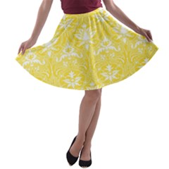 Yellow Lace Decorative Ornament - Pattern 14th And 15th Century - Italy Vintage  A-line Skater Skirt by ConteMonfrey