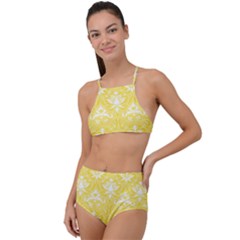 Yellow Lace Decorative Ornament - Pattern 14th And 15th Century - Italy Vintage  High Waist Tankini Set by ConteMonfrey