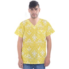 Yellow Lace Decorative Ornament - Pattern 14th And 15th Century - Italy Vintage  Men s V-neck Scrub Top