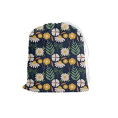 Flower Grey Pattern Floral Drawstring Pouch (large) by Dutashop