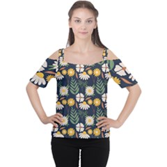 Flower Grey Pattern Floral Cutout Shoulder Tee