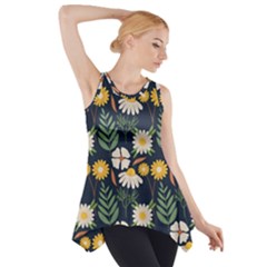 Flower Grey Pattern Floral Side Drop Tank Tunic by Dutashop