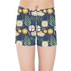 Flower Grey Pattern Floral Kids  Sports Shorts by Dutashop