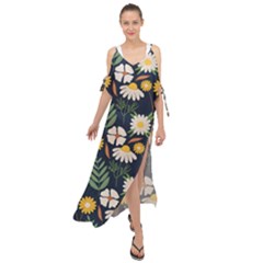 Flower Grey Pattern Floral Maxi Chiffon Cover Up Dress