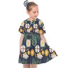 Flower Grey Pattern Floral Kids  Sailor Dress by Dutashop