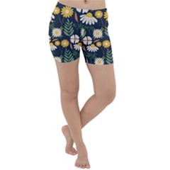 Flower Grey Pattern Floral Lightweight Velour Yoga Shorts