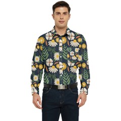 Flower Grey Pattern Floral Men s Long Sleeve Pocket Shirt 