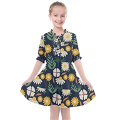 Flower Grey Pattern Floral Kids  All Frills Chiffon Dress