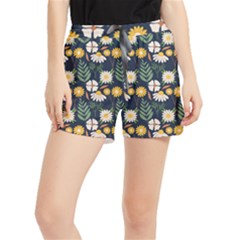 Flower Grey Pattern Floral Women s Runner Shorts