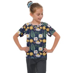 Flower Grey Pattern Floral Kids  Mesh Piece Tee