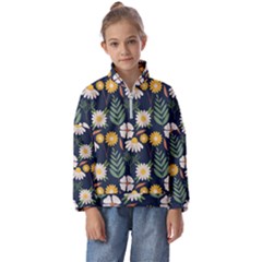 Flower Grey Pattern Floral Kids  Half Zip Hoodie