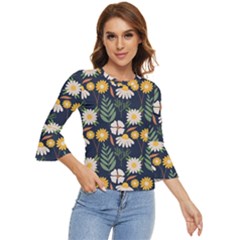 Flower Grey Pattern Floral Bell Sleeve Top