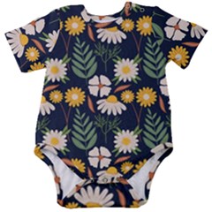 Flower Grey Pattern Floral Baby Short Sleeve Onesie Bodysuit by Dutashop