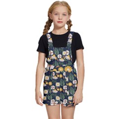 Flower Grey Pattern Floral Kids  Short Overalls