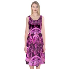 Fractal-math-geometry-visualization Pink Midi Sleeveless Dress by Pakrebo