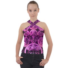 Fractal-math-geometry-visualization Pink Cross Neck Velour Top by Pakrebo