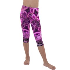 Fractal-math-geometry-visualization Pink Kids  Lightweight Velour Capri Leggings  by Pakrebo