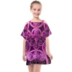 Fractal-math-geometry-visualization Pink Kids  One Piece Chiffon Dress by Pakrebo