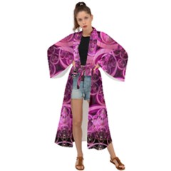 Fractal-math-geometry-visualization Pink Maxi Kimono by Pakrebo