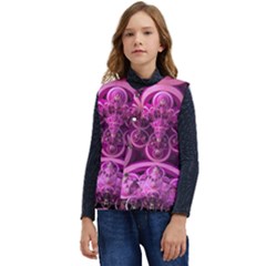 Fractal-math-geometry-visualization Pink Kid s Short Button Up Puffer Vest	