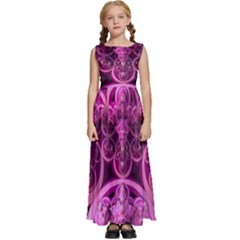 Fractal-math-geometry-visualization Pink Kids  Satin Sleeveless Maxi Dress