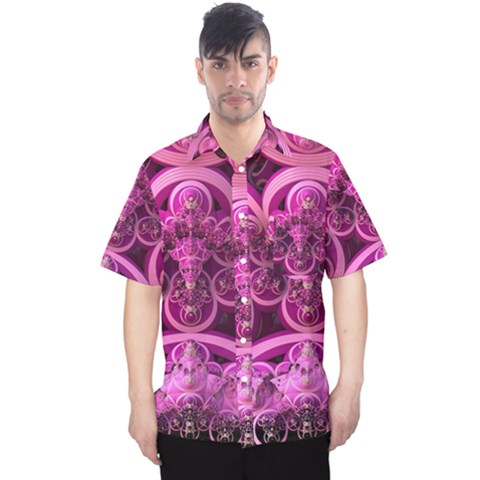 Fractal-math-geometry-visualization Pink Men s Hawaii Shirt by Pakrebo