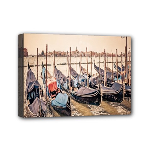 Black Several Boats - Colorful Italy  Mini Canvas 7  X 5  (stretched) by ConteMonfrey