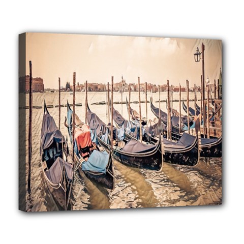 Black Several Boats - Colorful Italy  Deluxe Canvas 24  X 20  (stretched) by ConteMonfrey