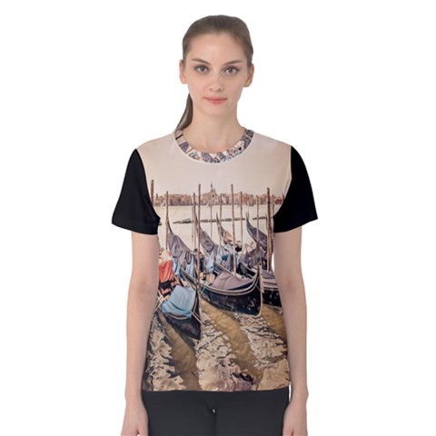 Black Several Boats - Colorful Italy  Women s Cotton Tee by ConteMonfrey