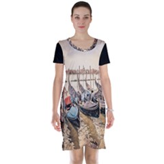 Black Several Boats - Colorful Italy  Short Sleeve Nightdress by ConteMonfrey