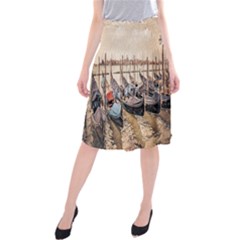 Black Several Boats - Colorful Italy  Midi Beach Skirt