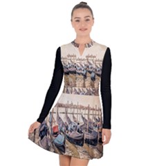 Black Several Boats - Colorful Italy  Long Sleeve Panel Dress by ConteMonfrey